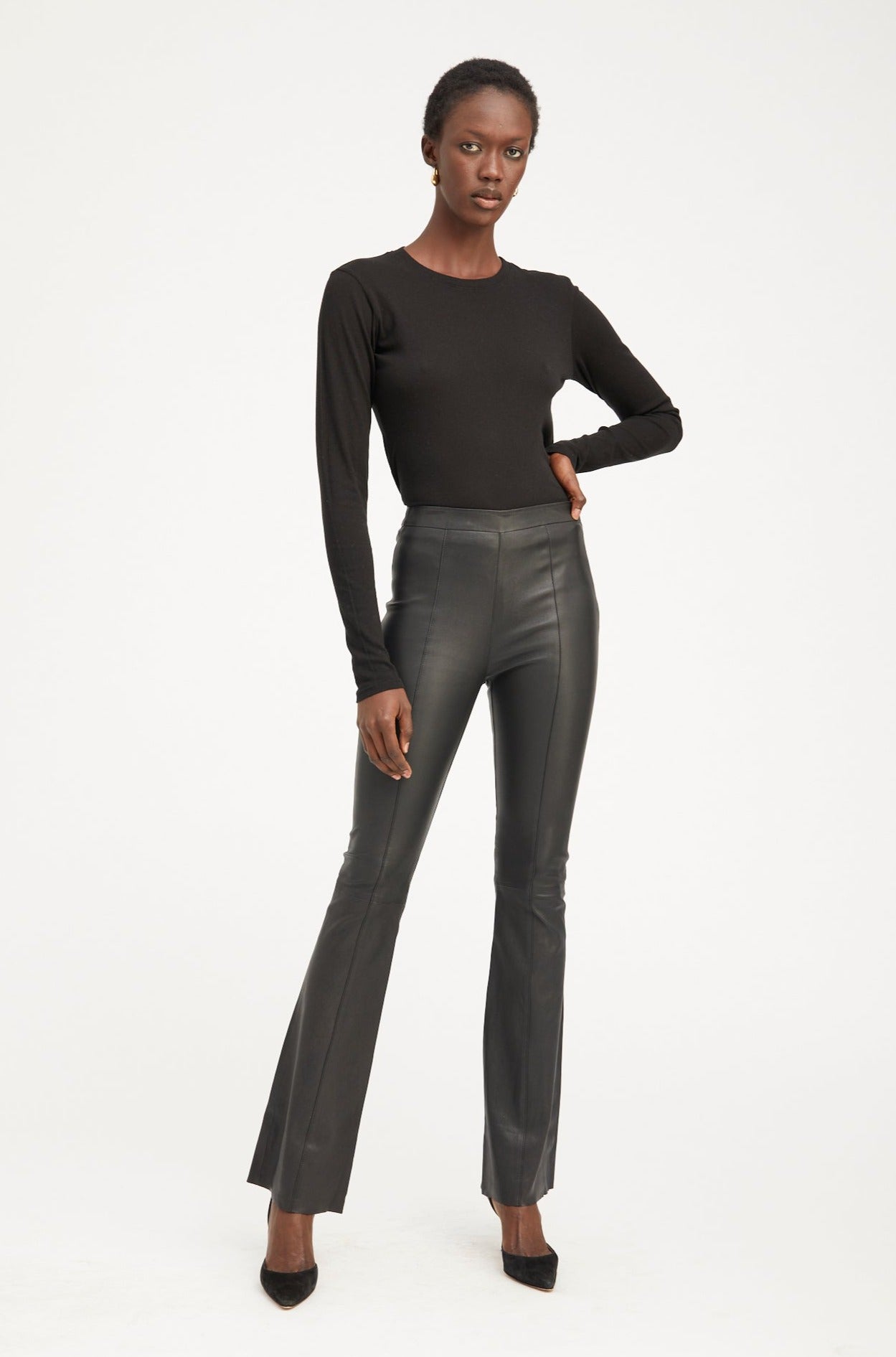 Black Leather Super Flare Pants with Princess Seams – SPRWMN