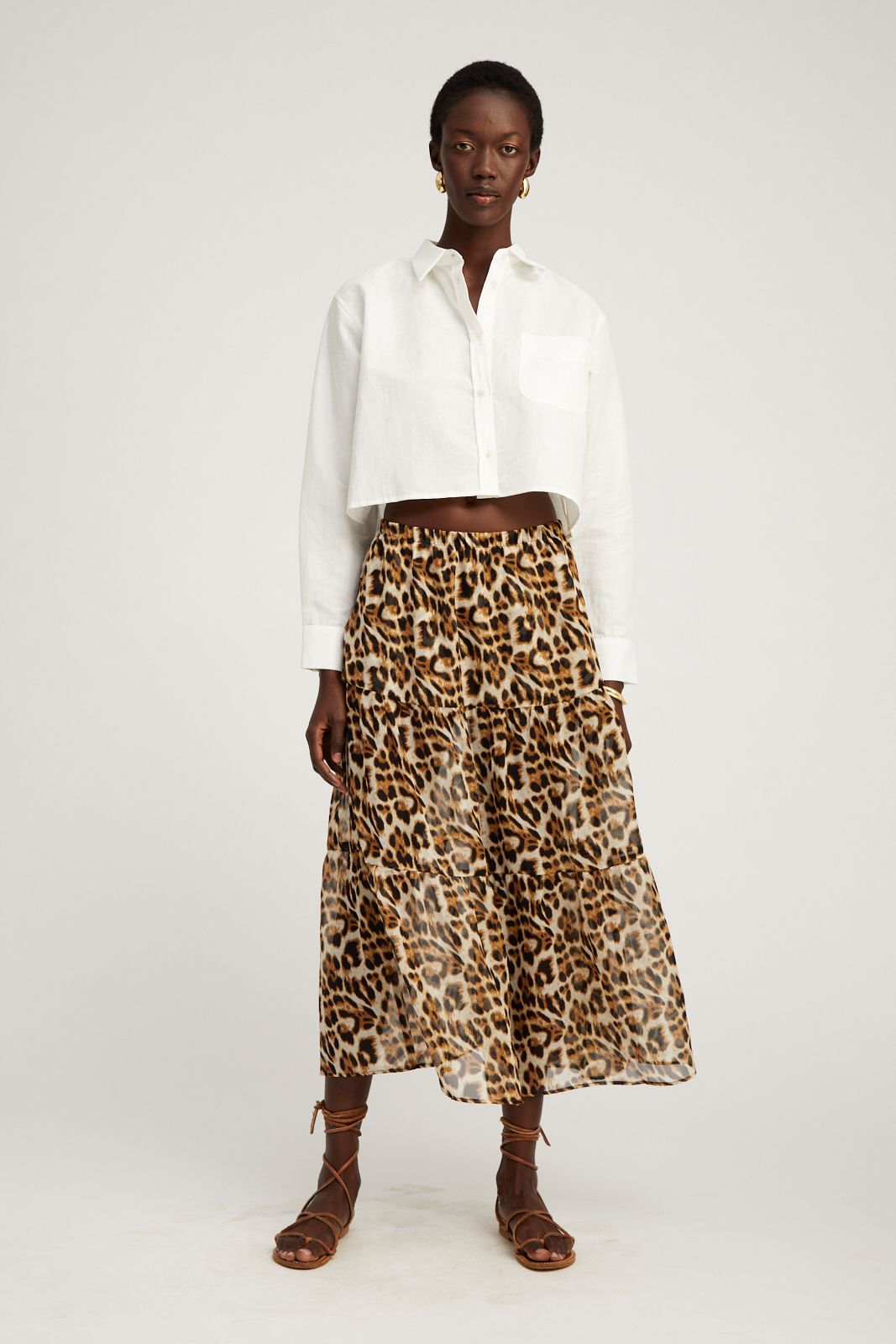 TIERED RUFFLE MAXI SKIRT LEOPARD CHIFFON SPRWMN