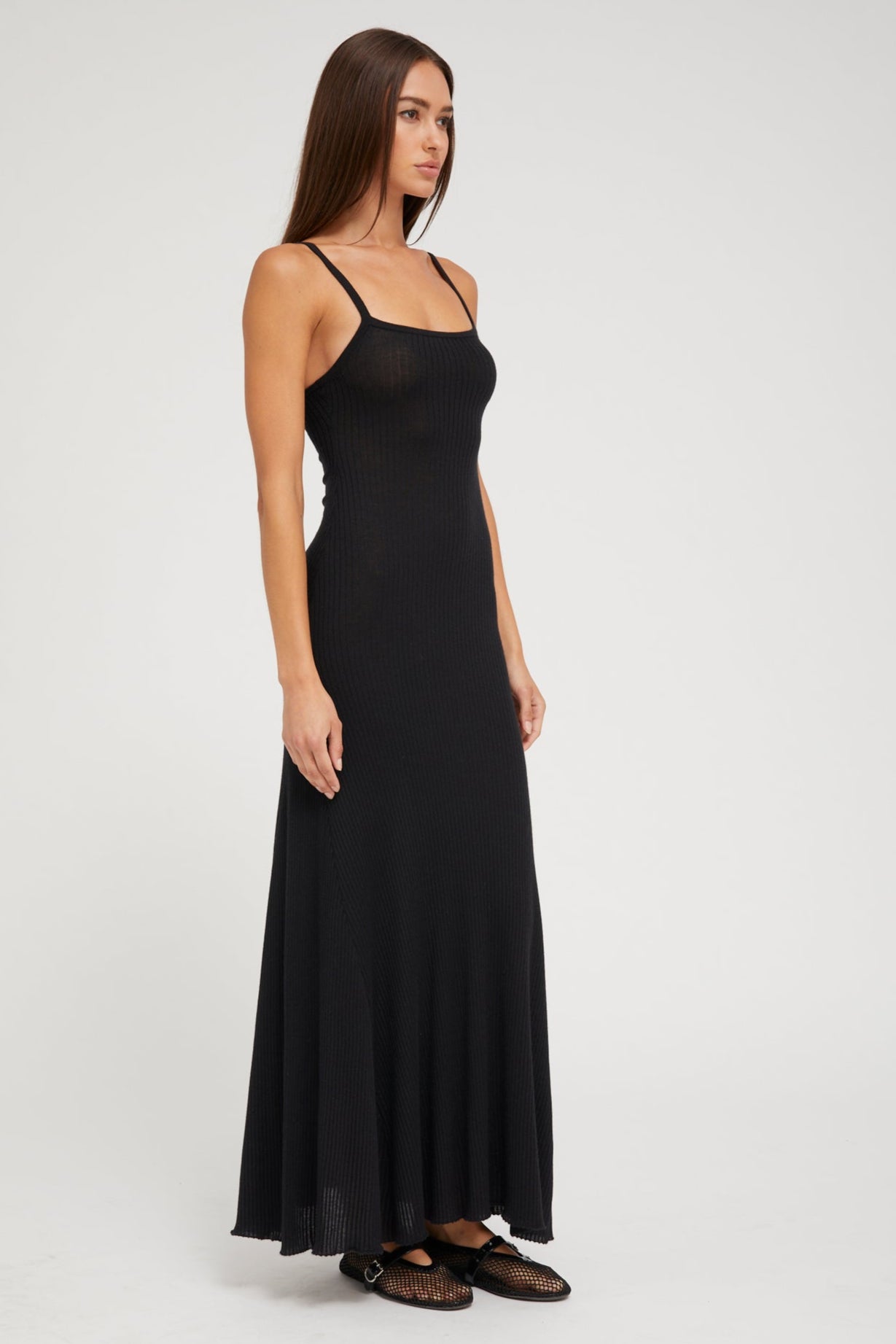 Black Cashmere Rib Maxi Dress