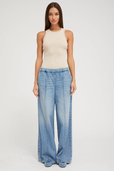 Paradis Denim Wide Leg Pintuck Pants