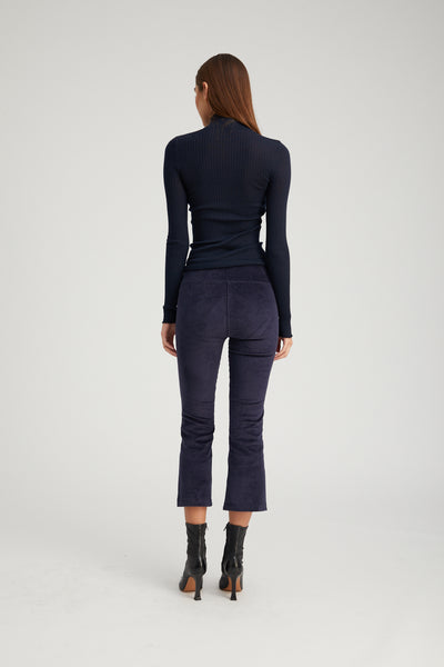 Navy Corduroy Crop Flare Pants