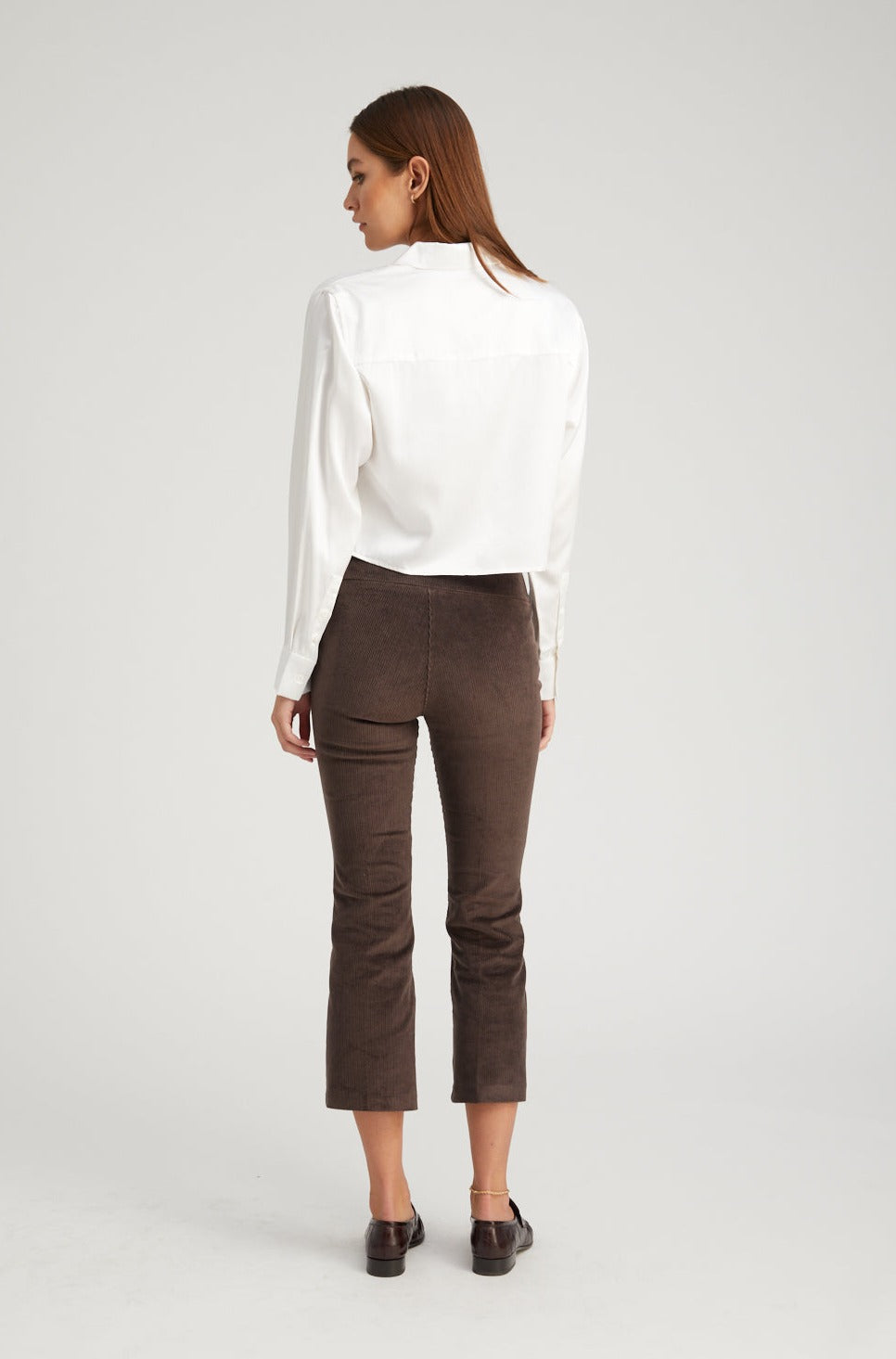 Dark Chocolate Corduroy Crop Flare Pants