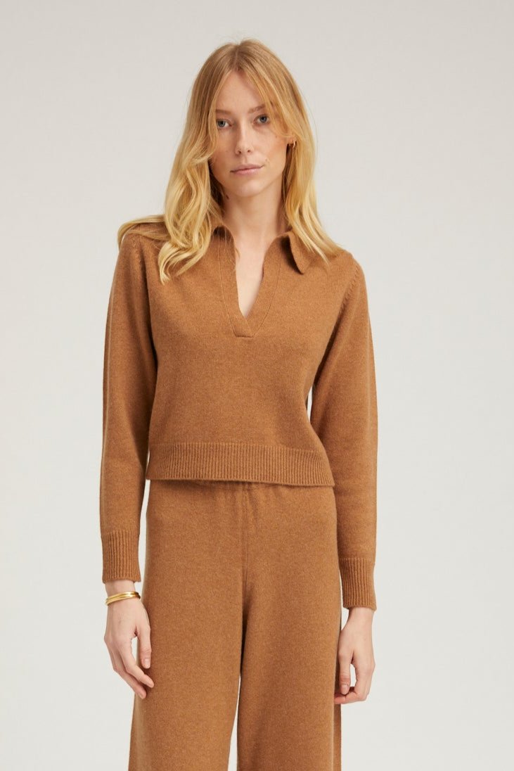 Tan Cashmere Henley Sweater