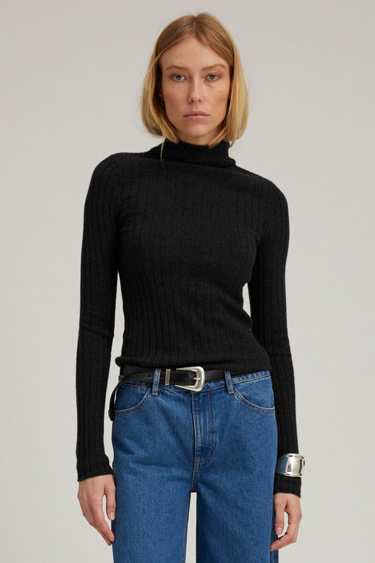 Black Heavy Cashmere Mock Neck