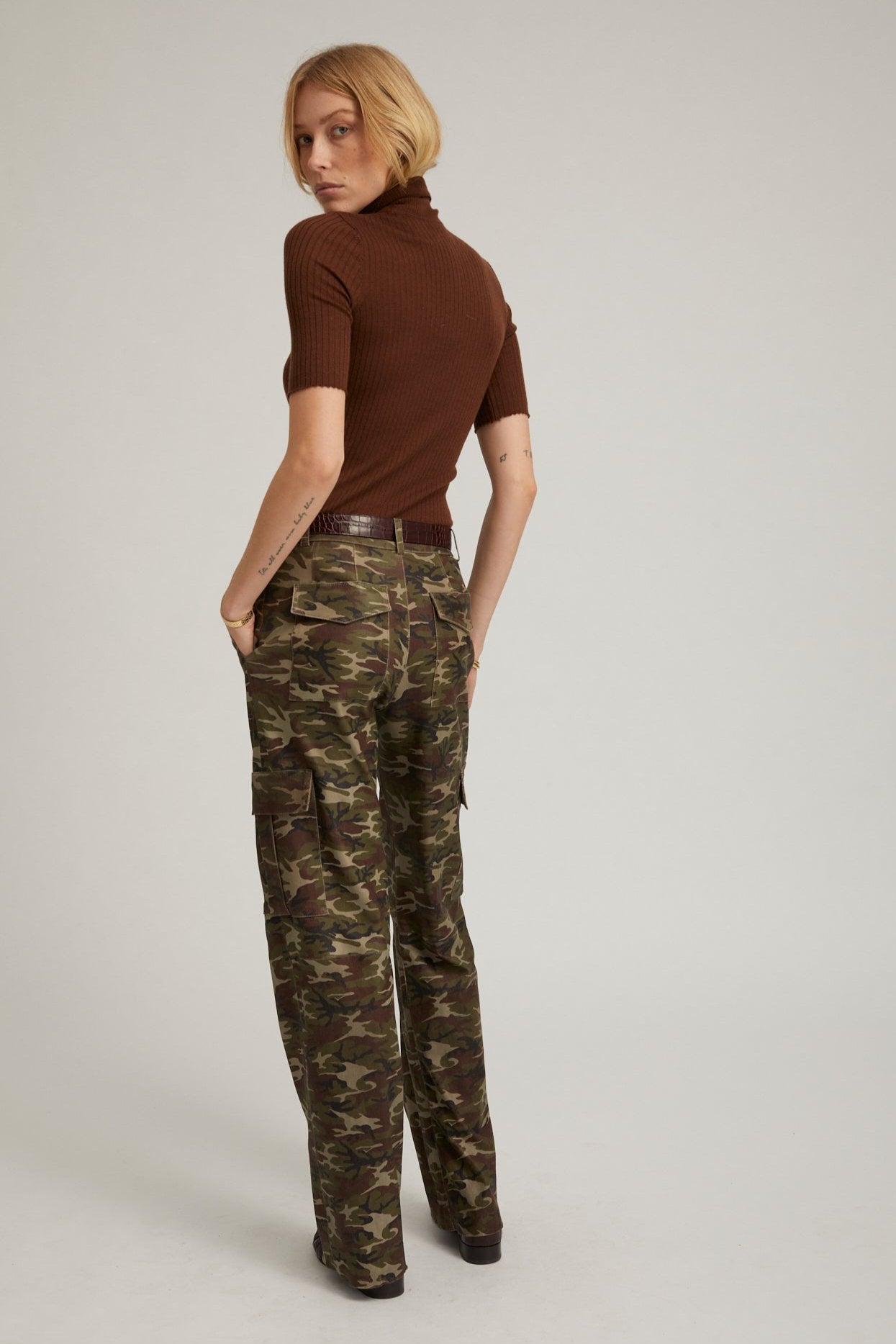 Camouflage Leather Cargo Trousers