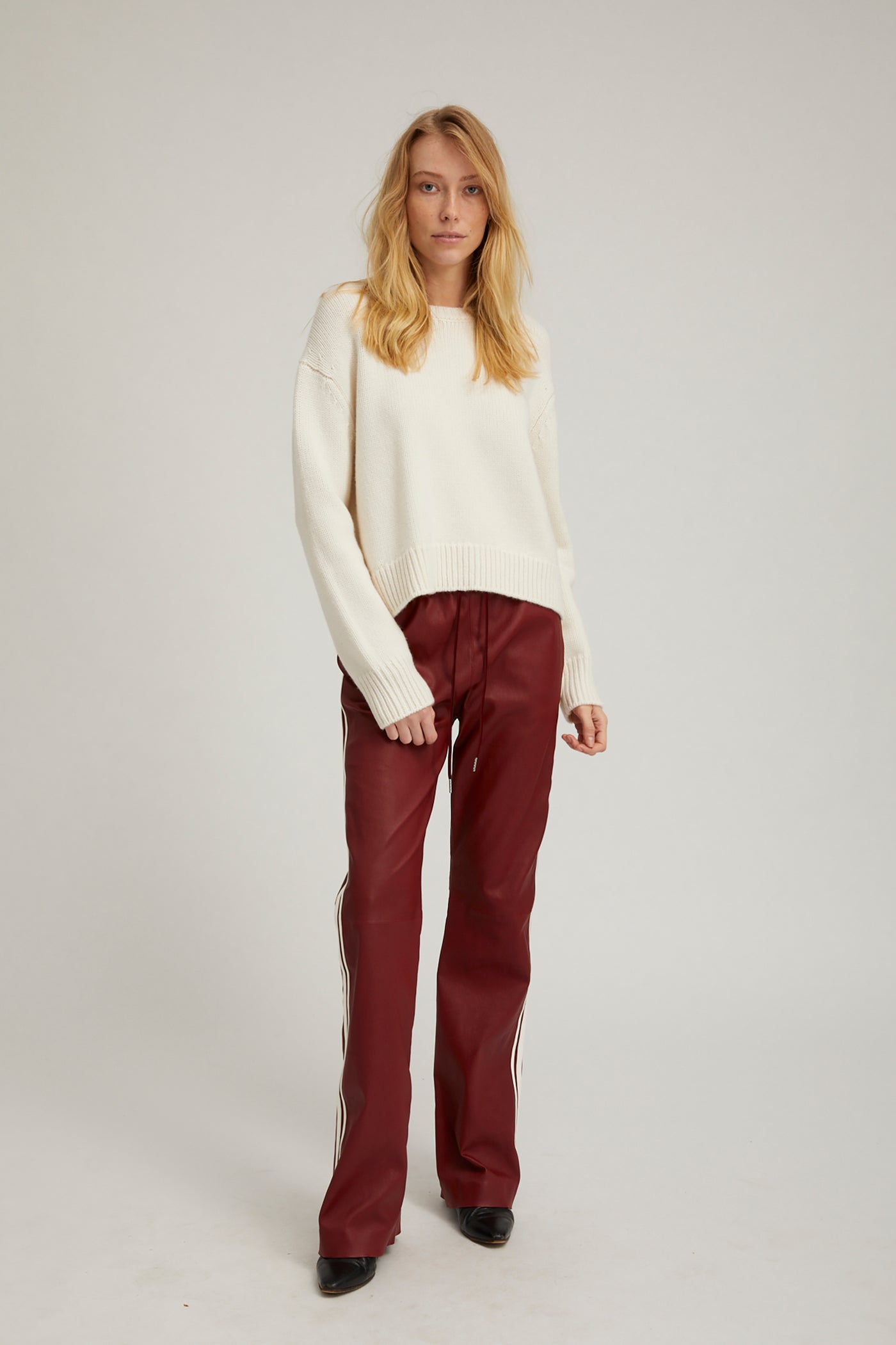 Cherry Leather Straight Leg Athletic Pants