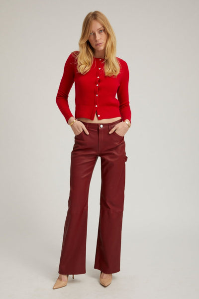 Cherry Leather Carpenter Pants