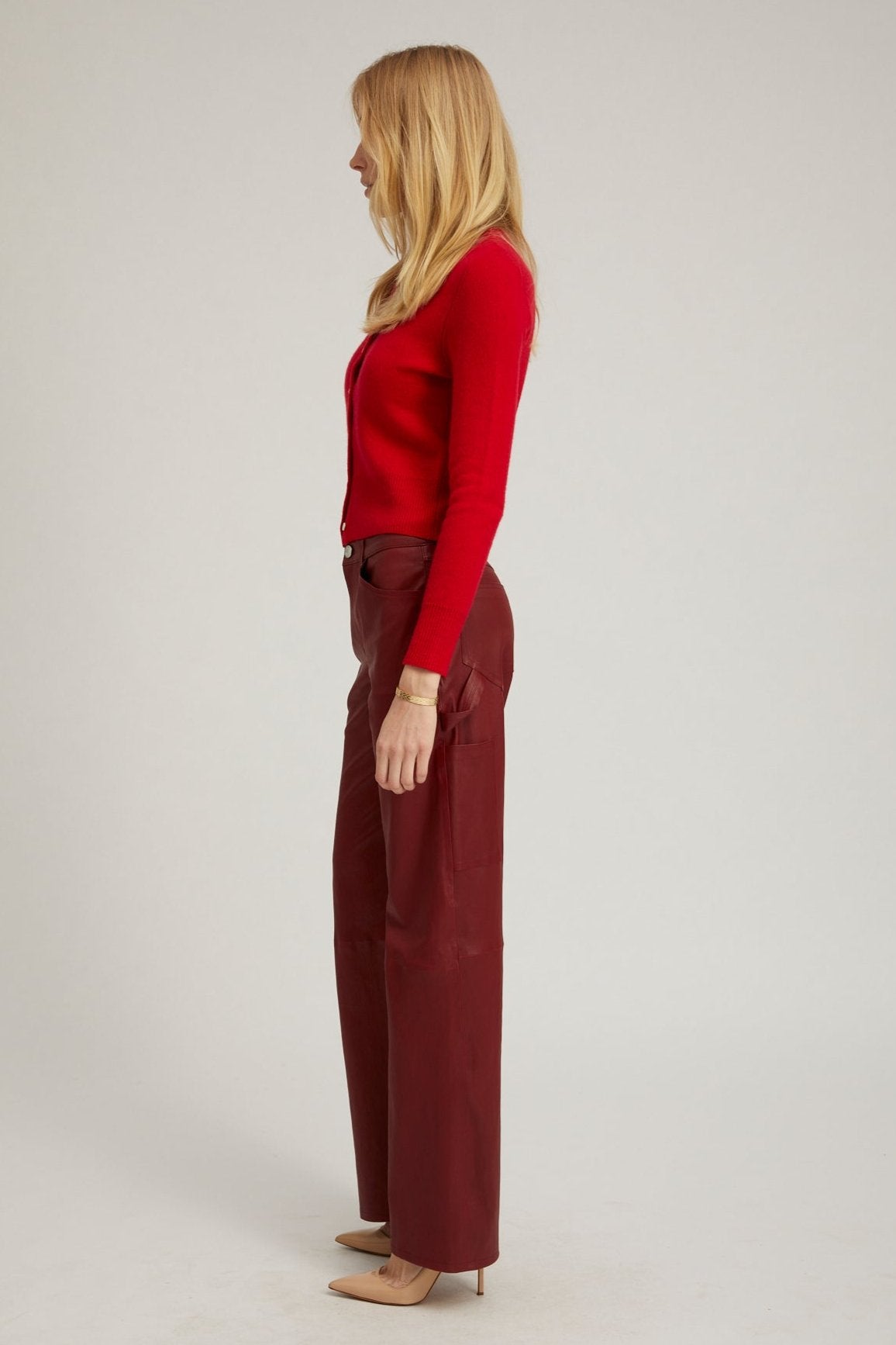 Cherry Leather Carpenter Pants