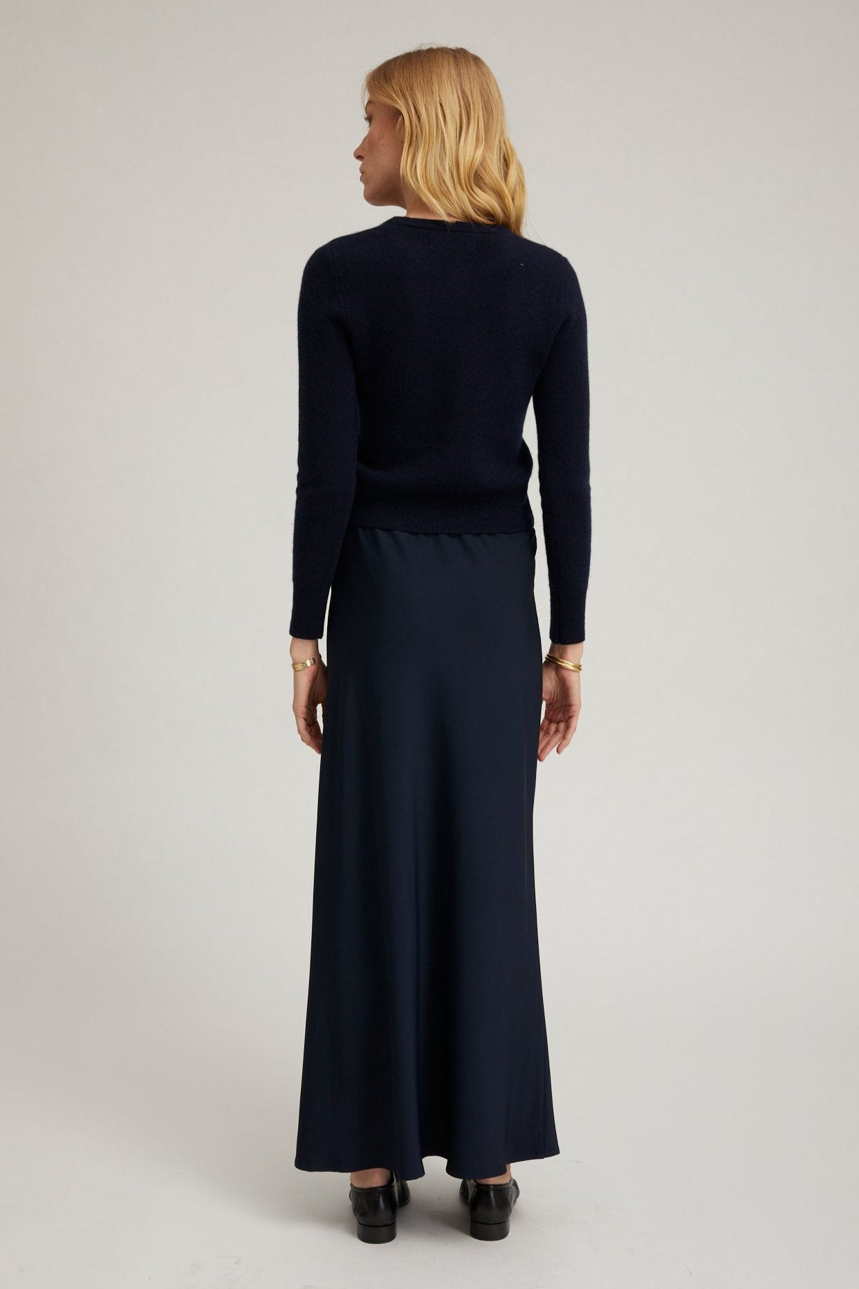 Navy Crepe Bias Maxi Skirt