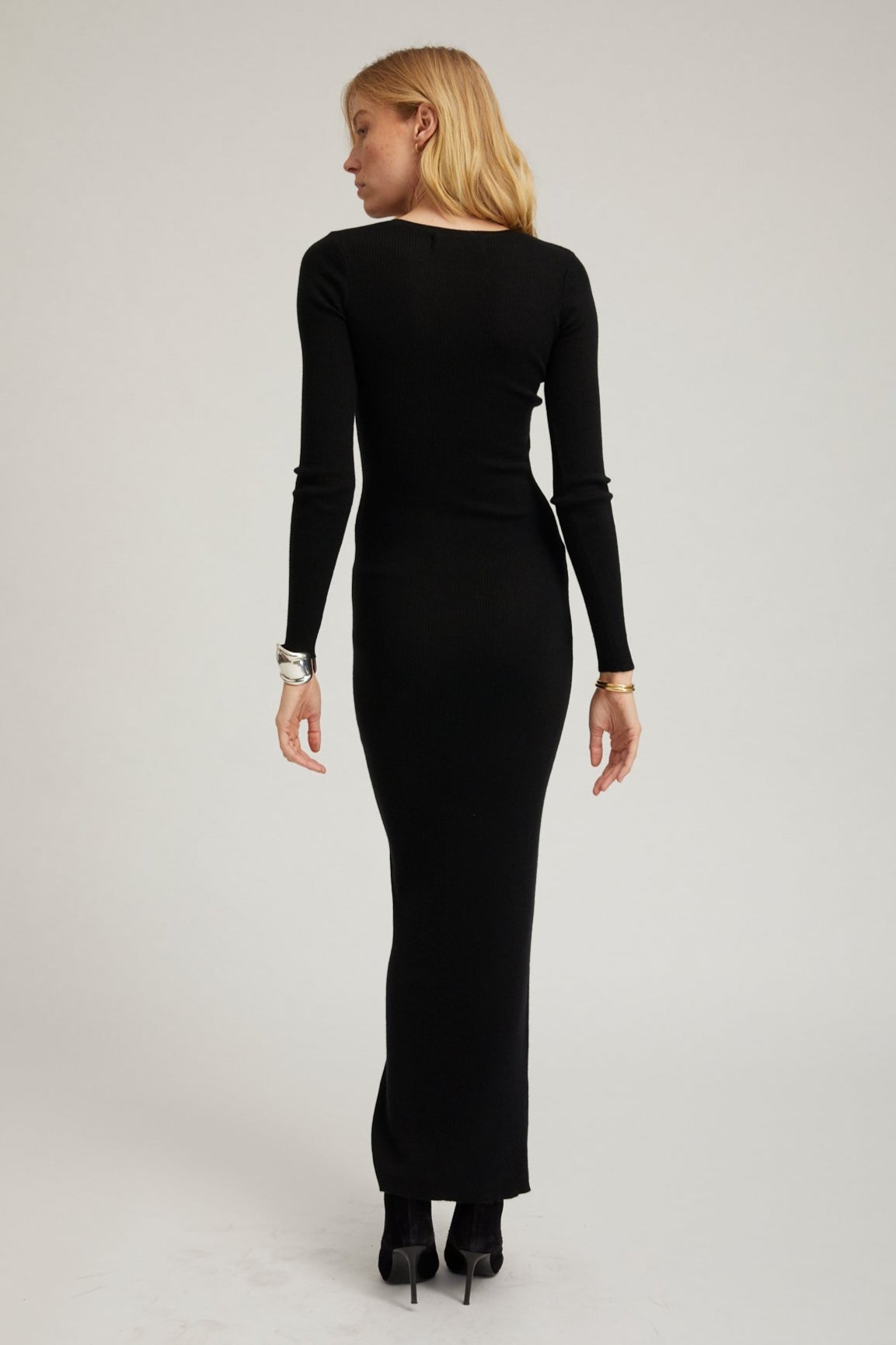 Black Cashmere Crew Neck Maxi Dress