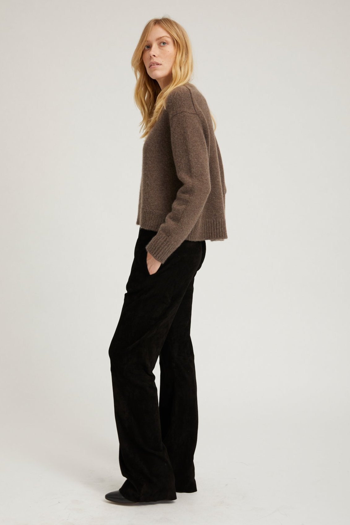 Black Suede Straight Leg Pants