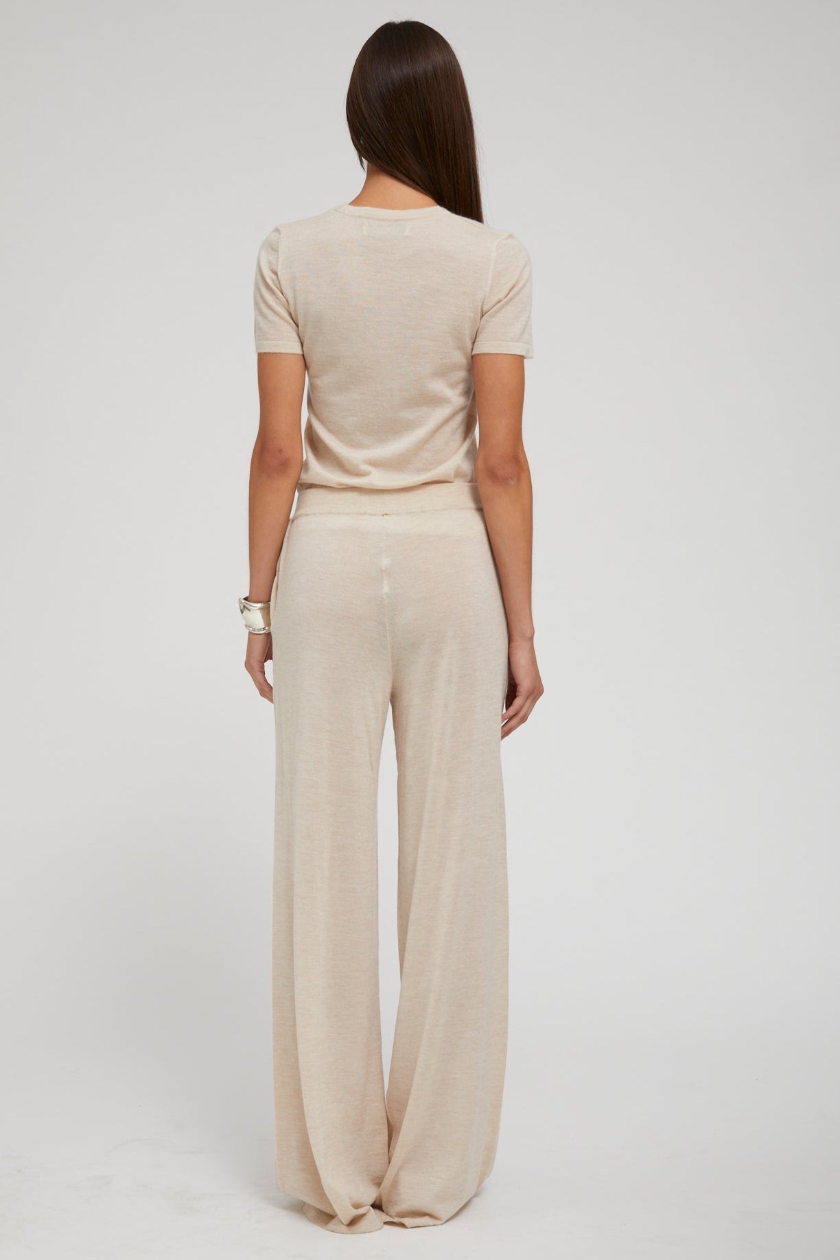 Latte Ultra Fine Cashmere Wide Leg Pants