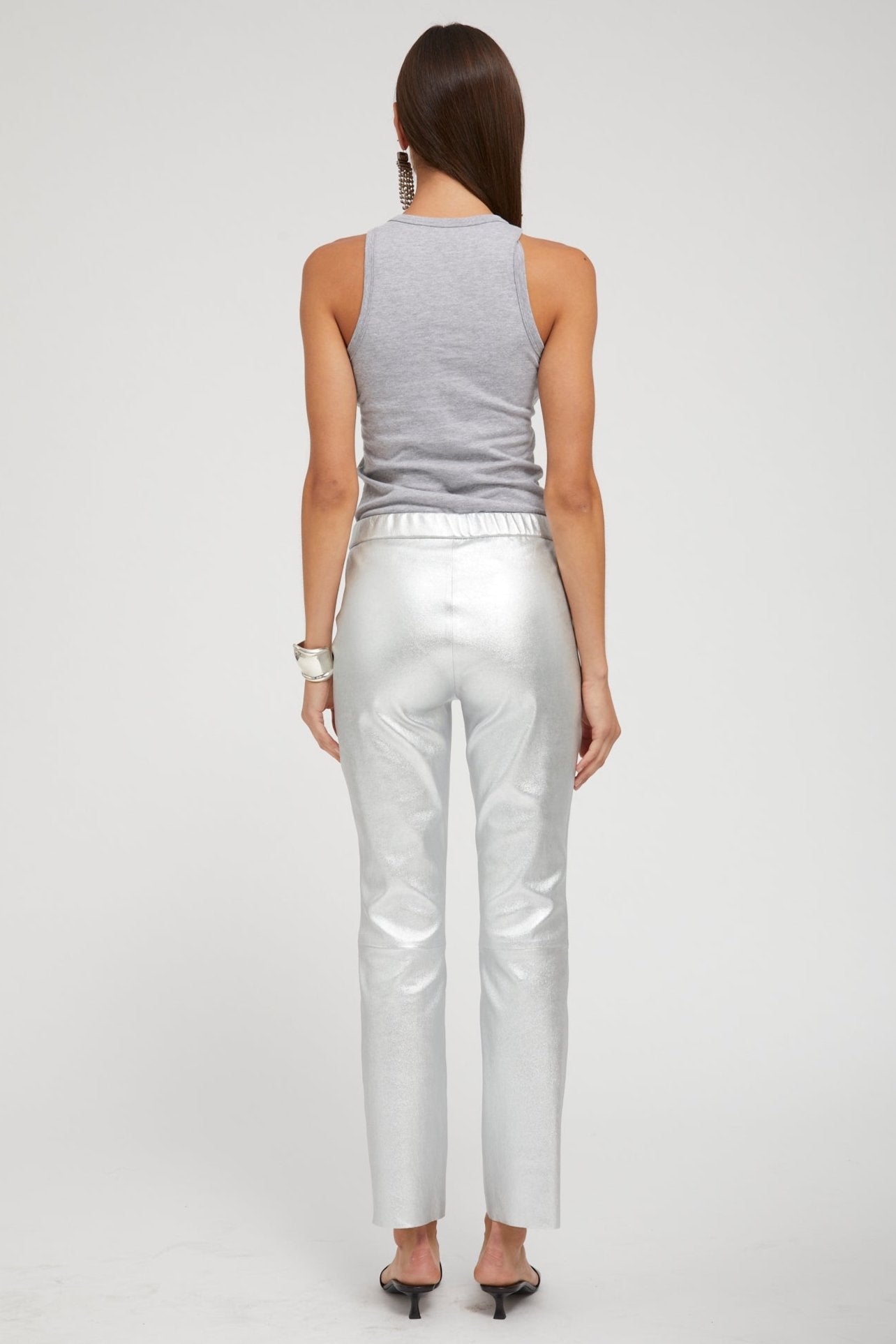 Metallic Silver Leather Sophia Pull On