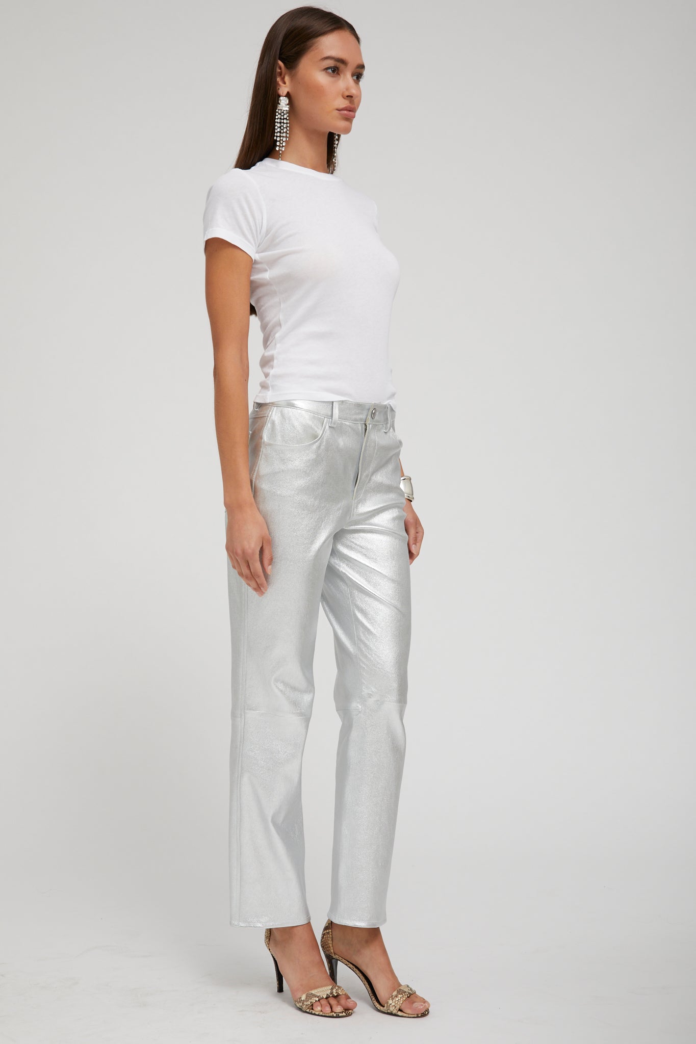 Metallic Silver 5 Pocket Slim Straight