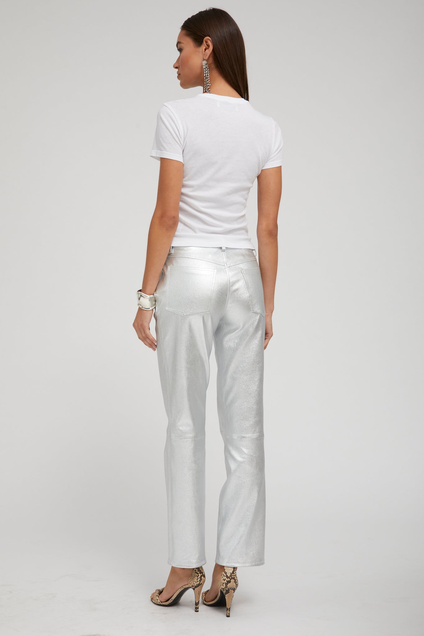 Metallic Silver 5 Pocket Slim Straight