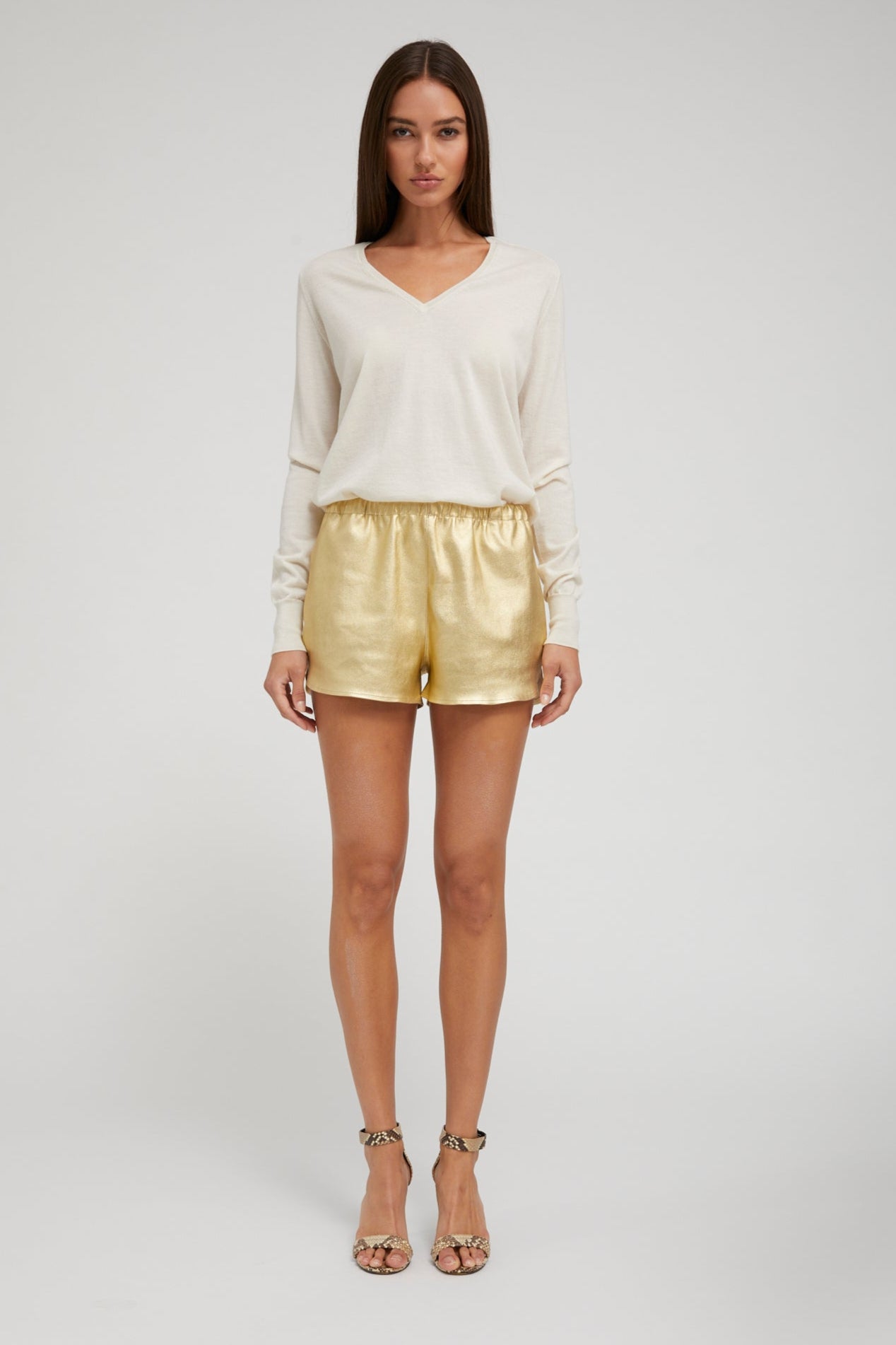 Gold Leather Dolphin Shorts