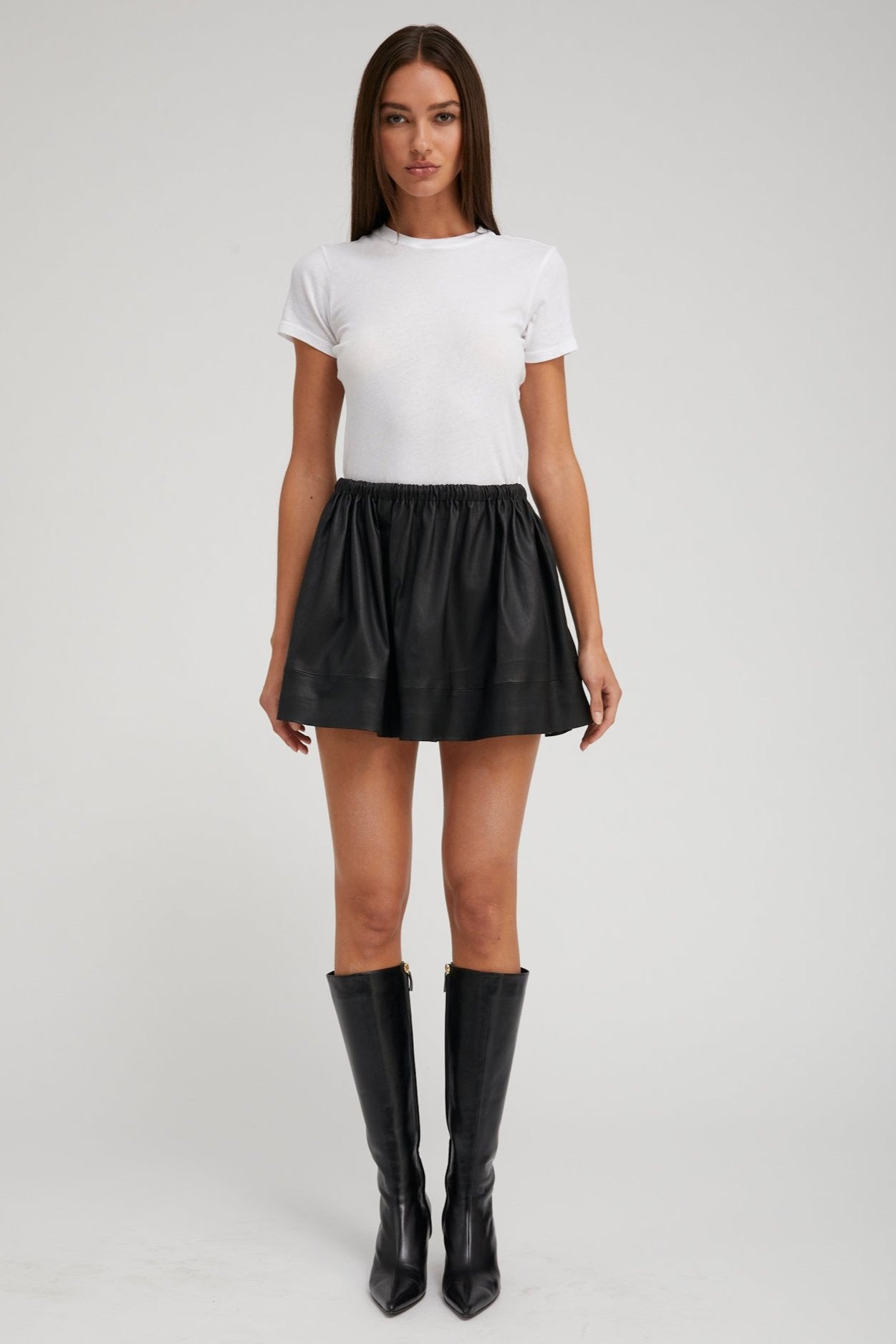 Black Leather Bell Mini Skirt