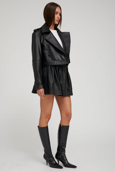 Black Leather Cropped Trench