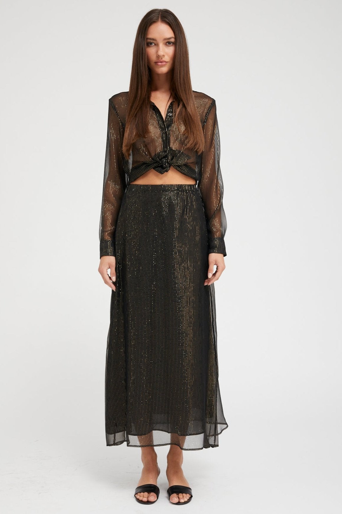 Black and Gold Silk Bias Maxi Skirt