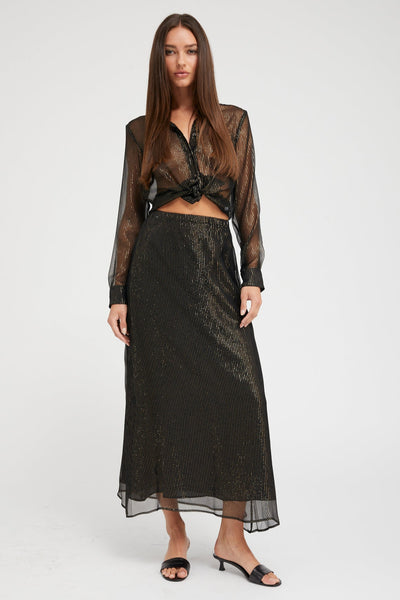 Black and Gold Silk Bias Maxi Skirt