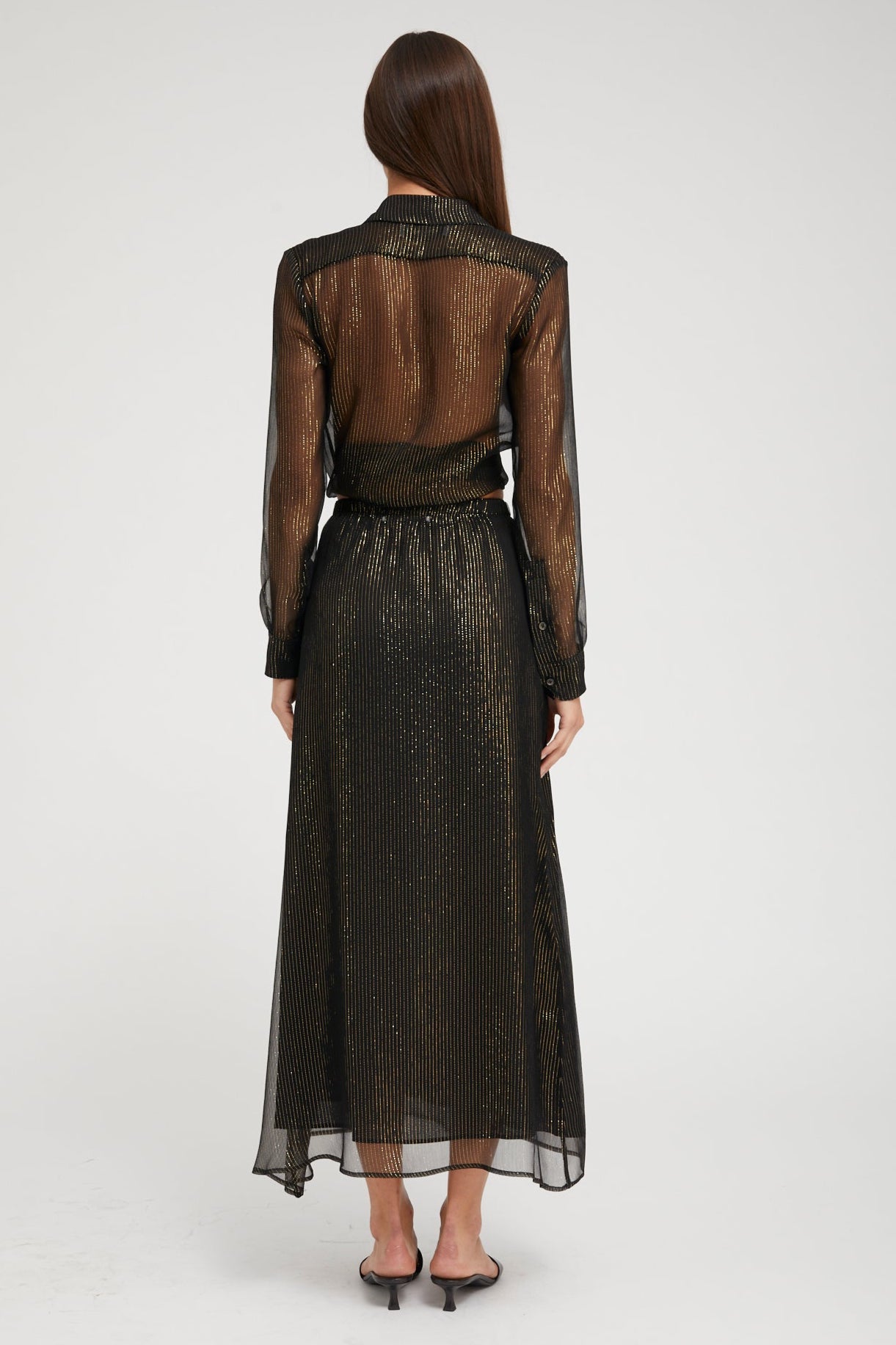 Black and Gold Silk Bias Maxi Skirt