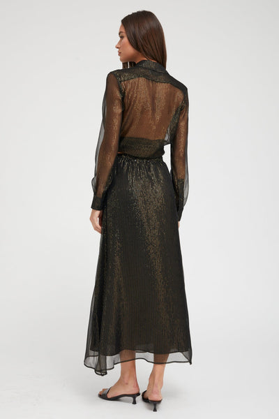 Black and Gold Silk Bias Maxi Skirt