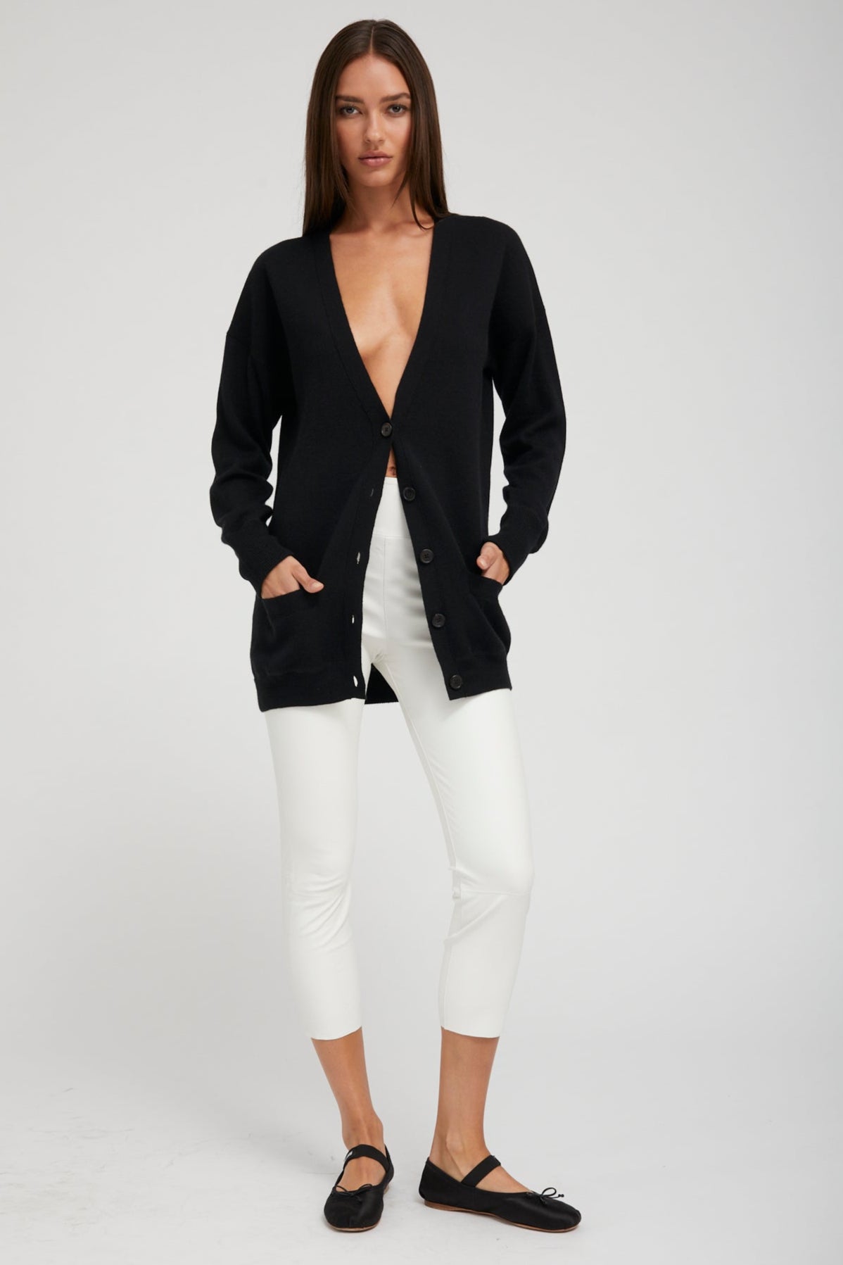 Black Cashmere Boyfriend Cardigan