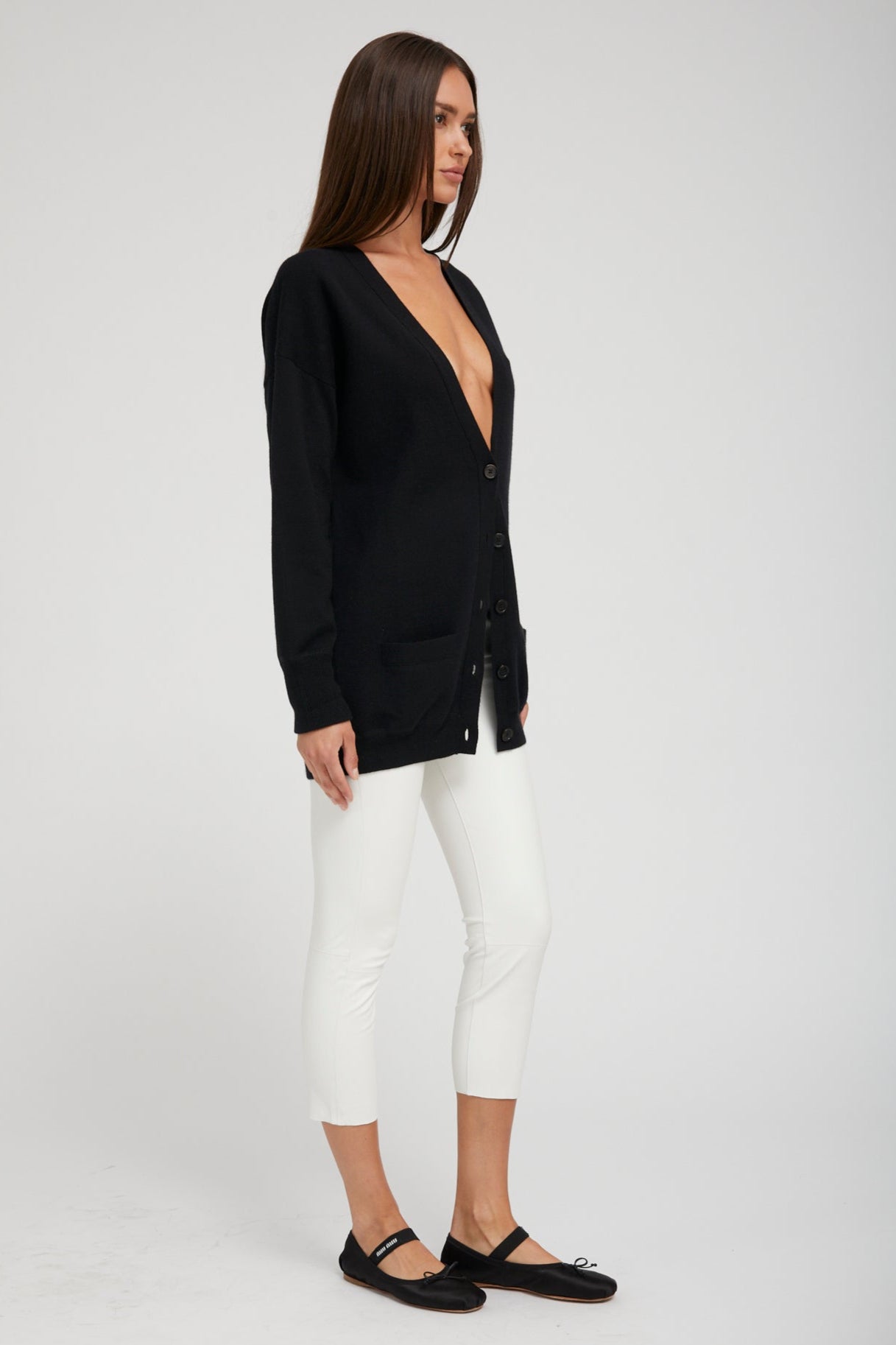 Black Cashmere Boyfriend Cardigan