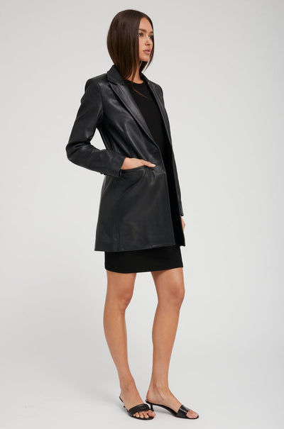 Black Leather Blazer Coat