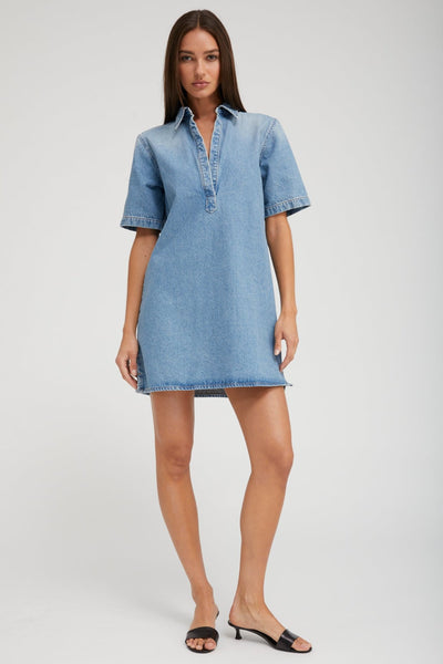 Paradis Denim Mini Henley Dress