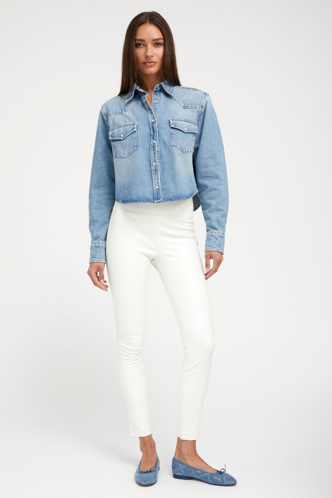 Paradis Denim Cropped Western Button Down