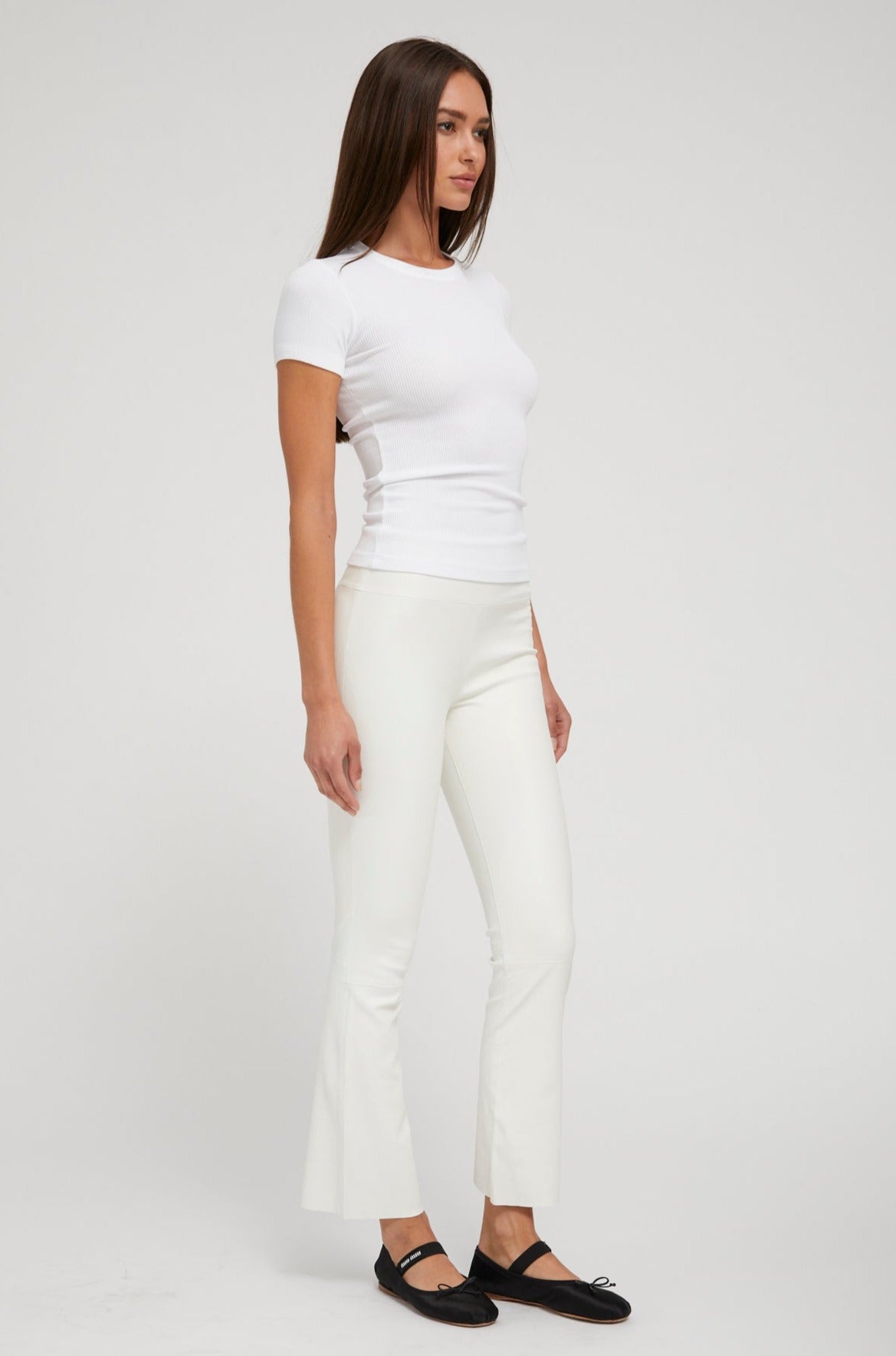 White Leather Ankle Flare Leggings