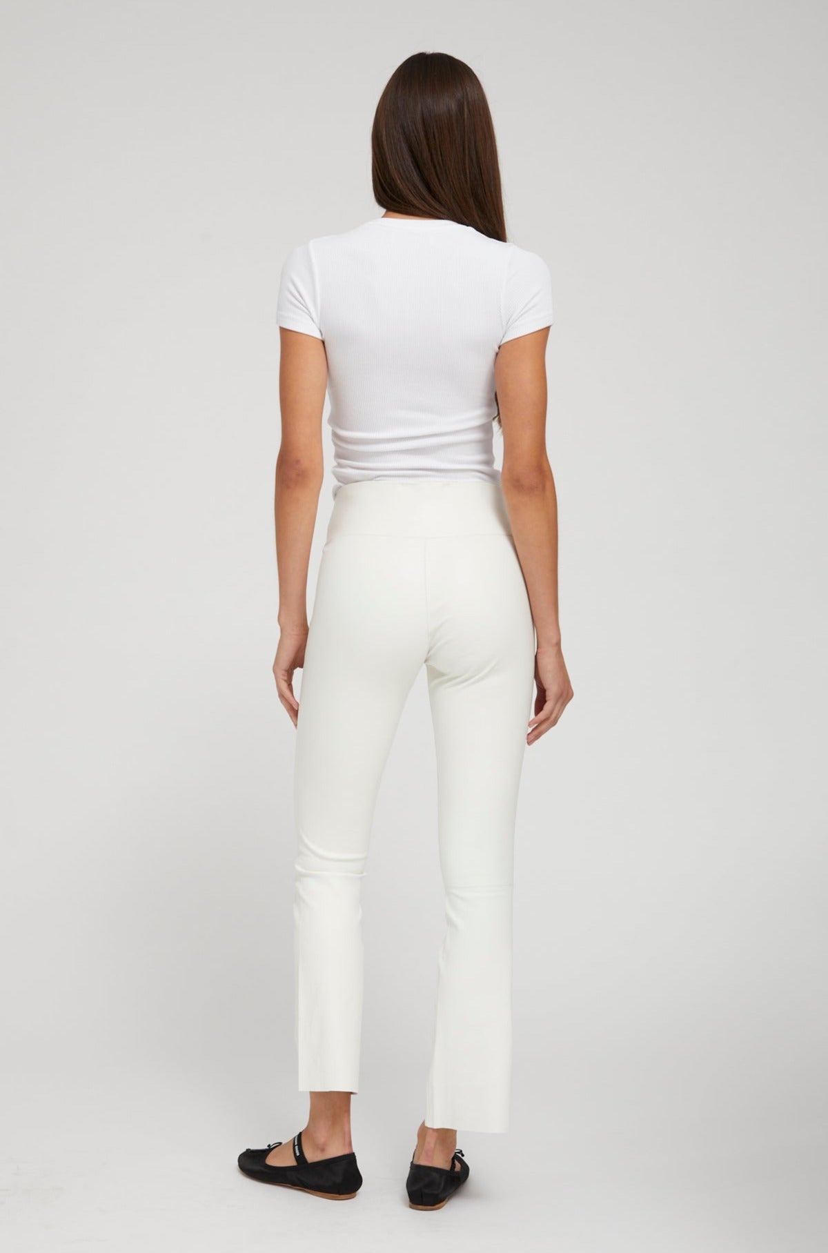 White Leather Ankle Flare Leggings