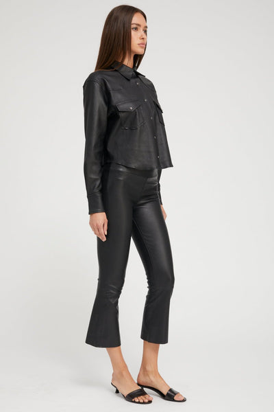 Black Leather Cropped Western Button Down