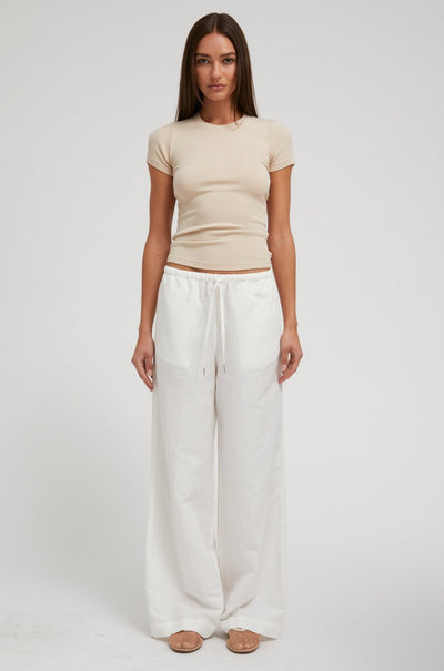 White Linen Drawstring Pants