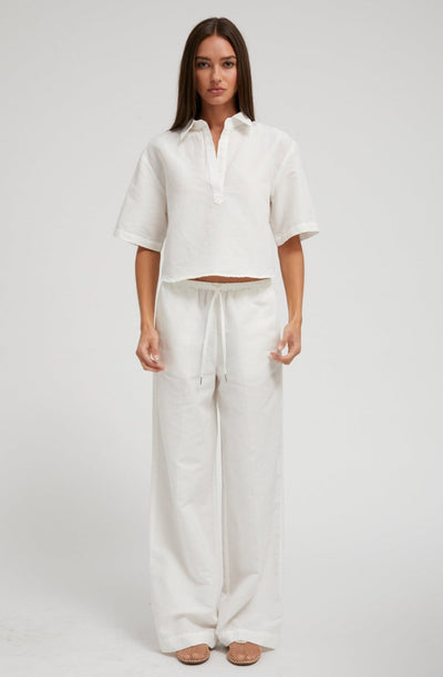 White Linen Drawstring Pants