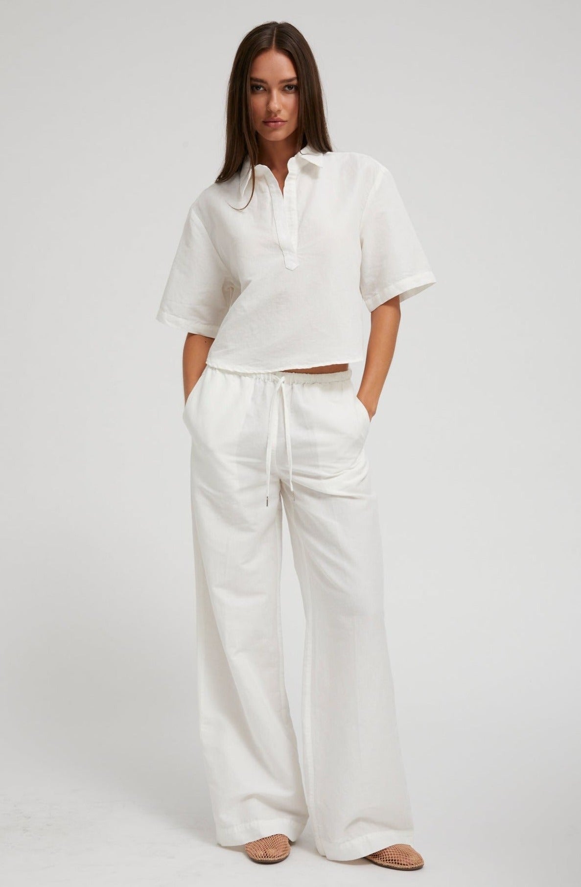 White Linen Drawstring Pants