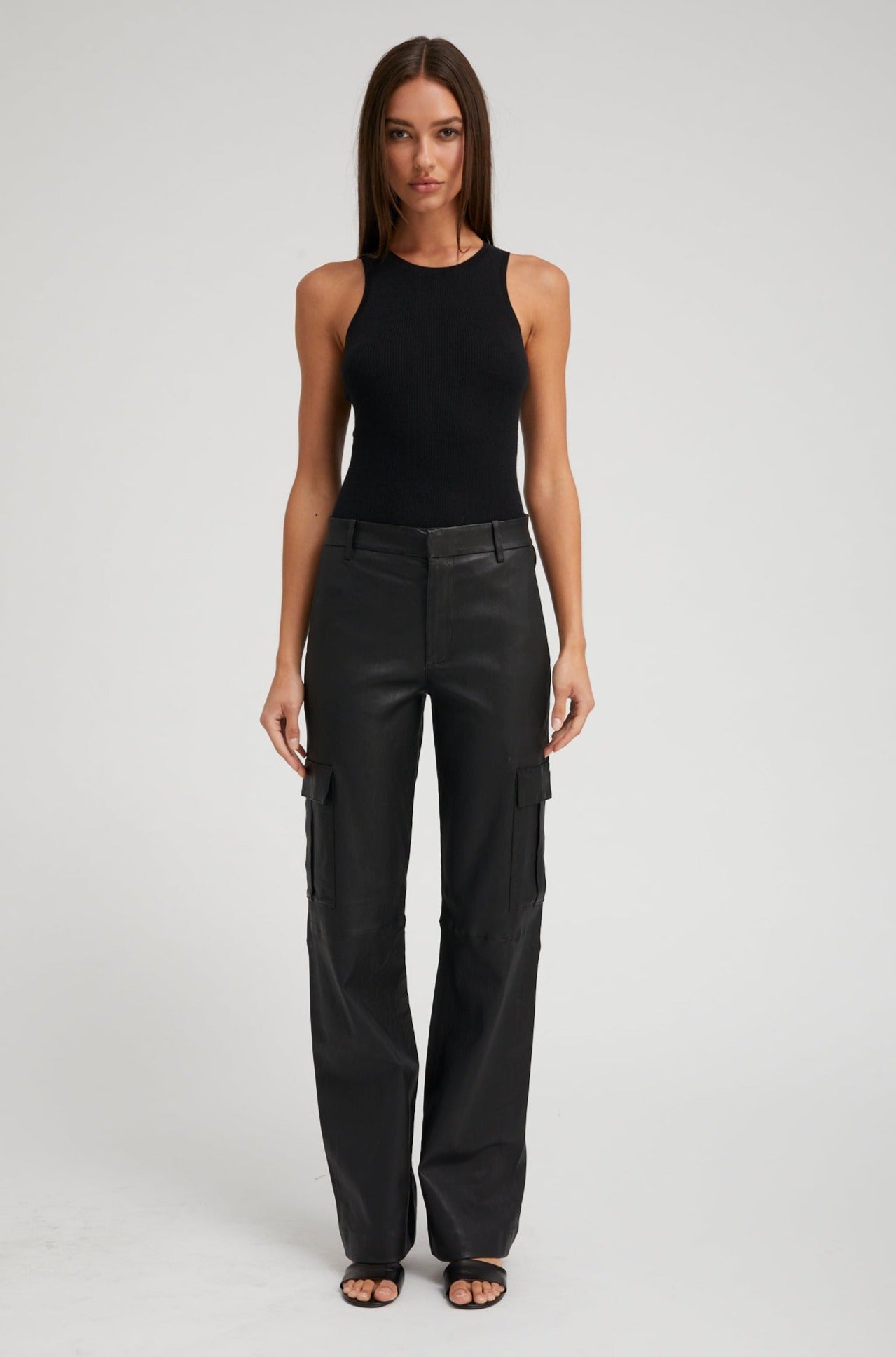 Black Leather Cargo Trousers
