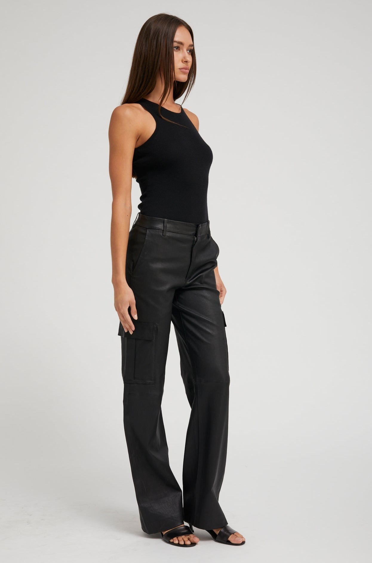 Black Leather Cargo Trousers