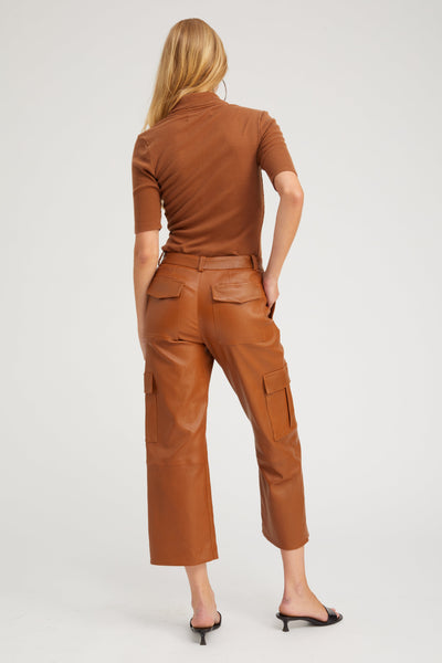 Chestnut Leather Cropped Cargo Trousers