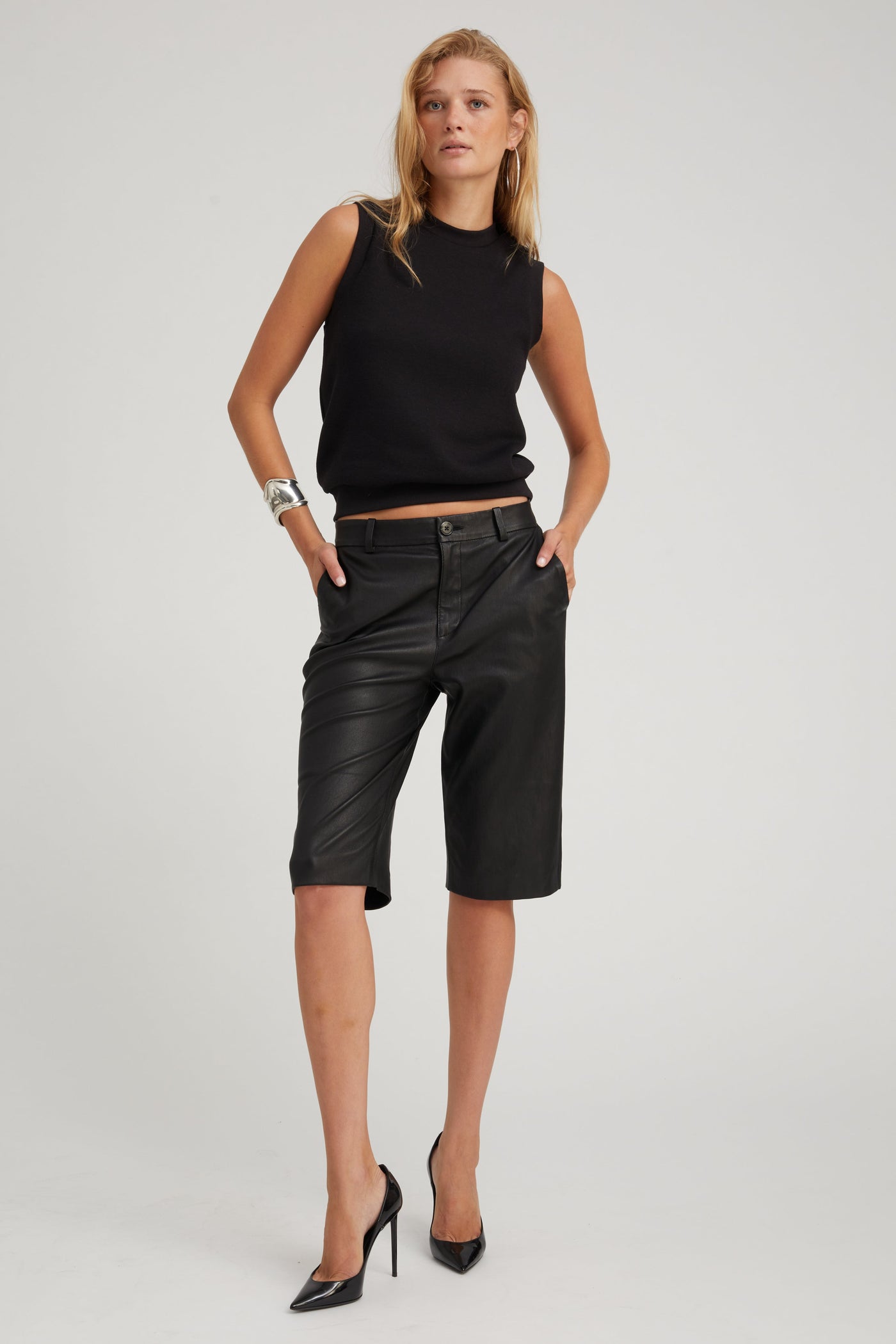 Black Leather Bermuda Shorts