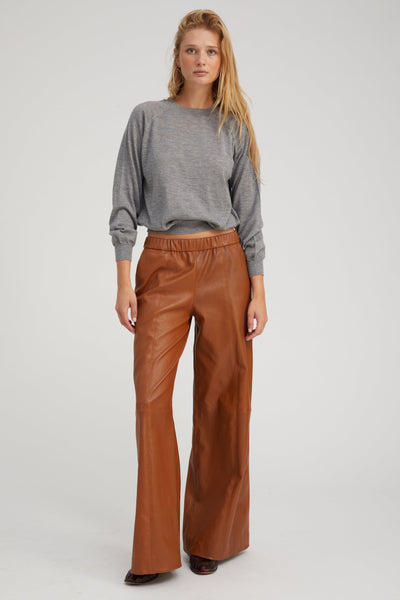 Chestnut Stretch Leather Wide Leg