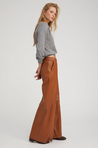 Chestnut Stretch Leather Wide Leg