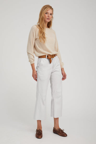 White Leather Cropped Trousers