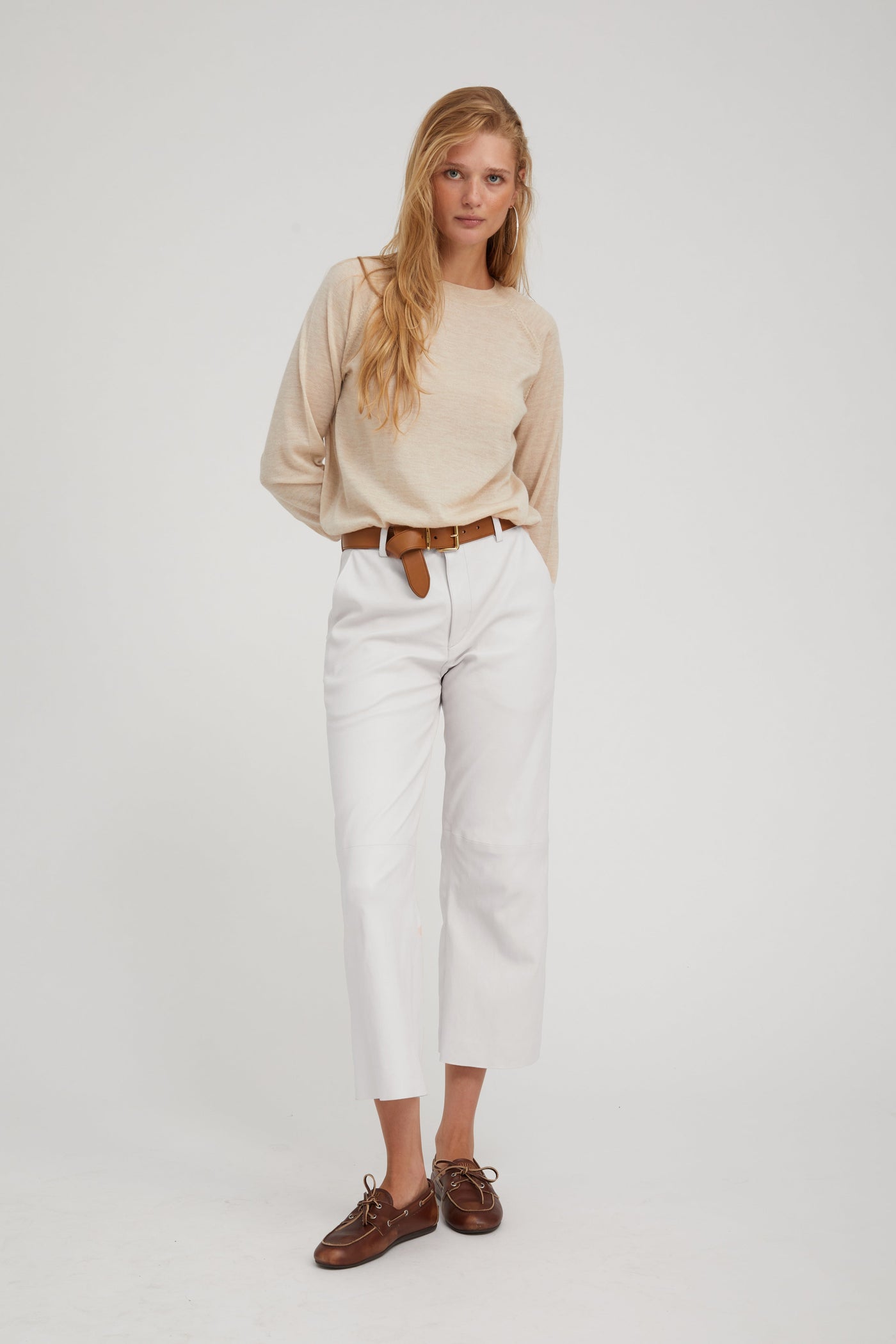 White Leather Cropped Trousers