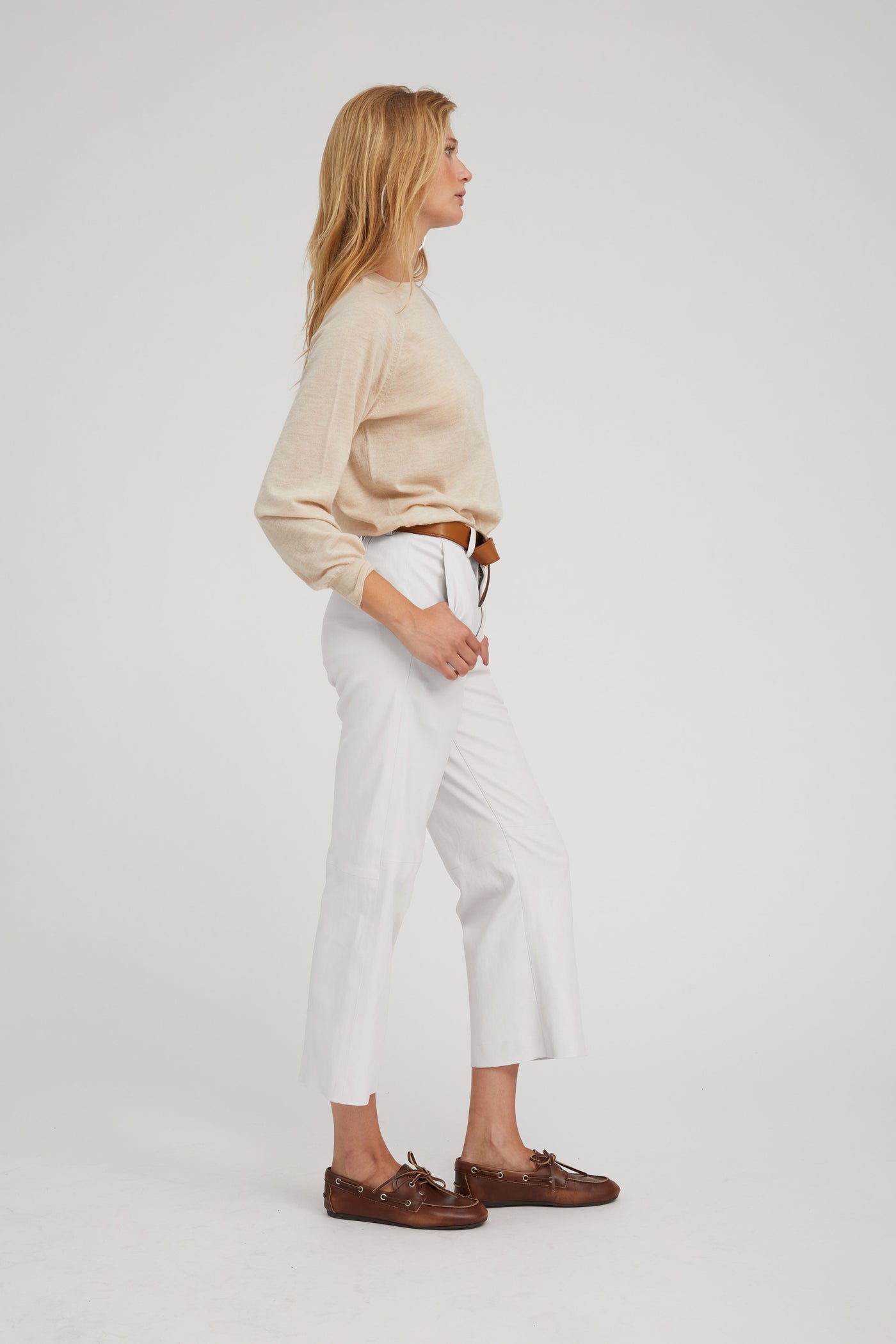 White Leather Cropped Trousers