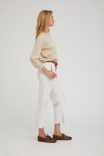 White Leather Cropped Trousers