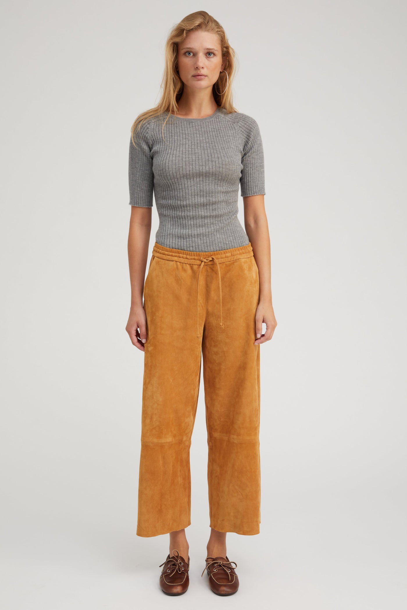 Nutmeg Suede Cropped Baggy Pants