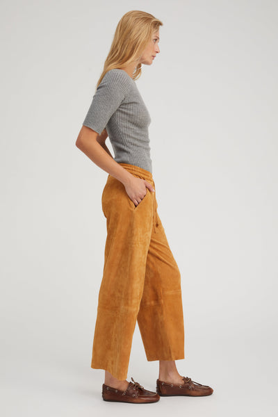 Nutmeg Suede Cropped Baggy Pants