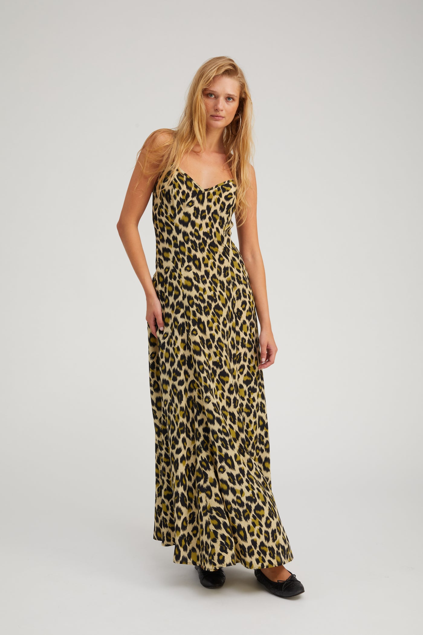 Green Leopard Silk Maxi Dress